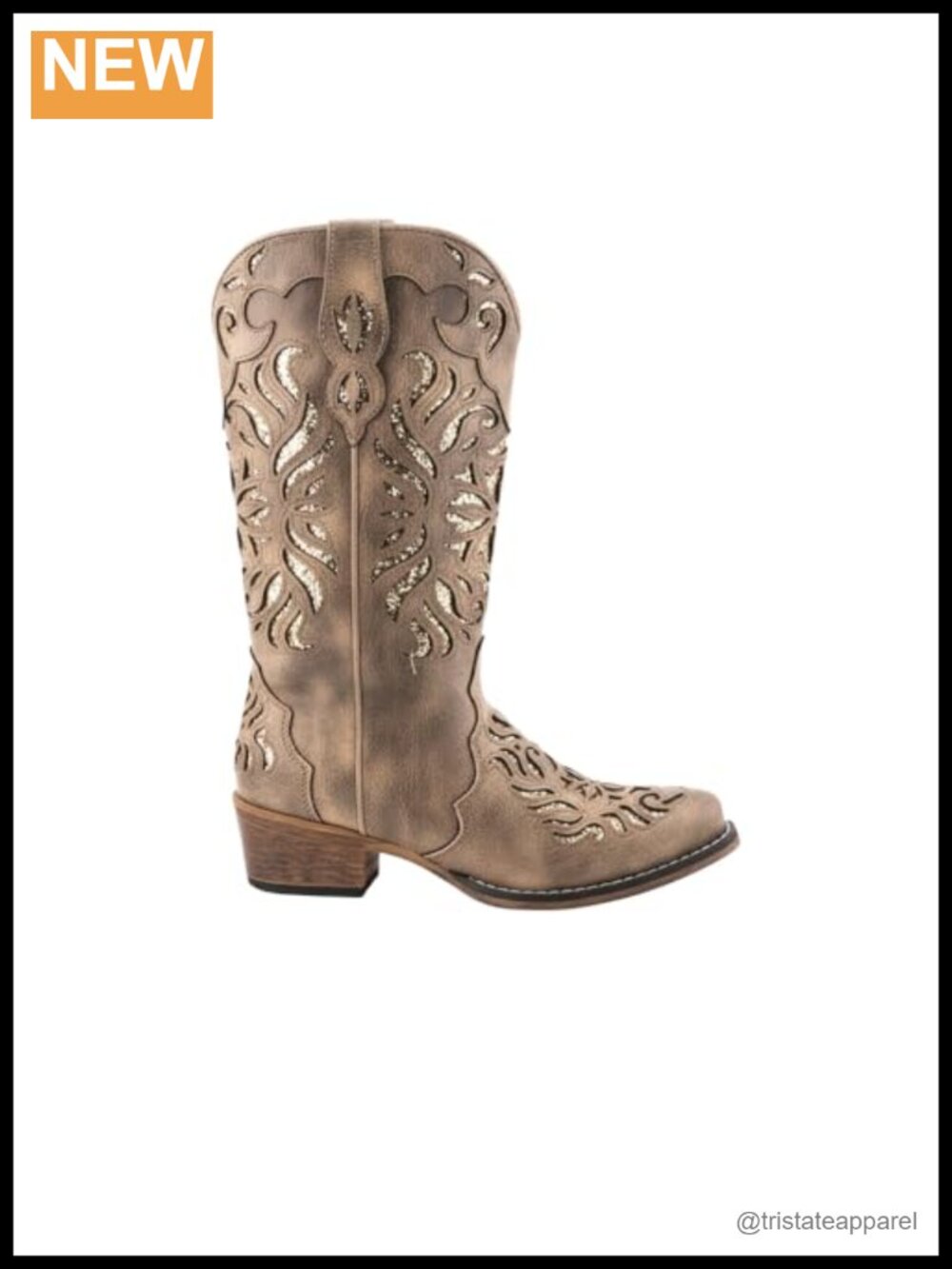 Faux Leather Glitter Western Boots Mid-Calf Snip Toe Pull-On